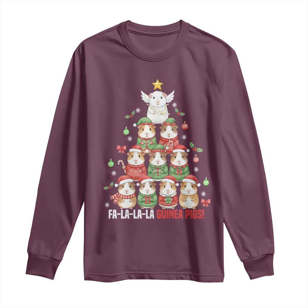 Fa La La La Guinea Pigs Long Sleeve Shirt Funny Christmas Cavy Lover Gift TS12 Maroon Print Your Wear