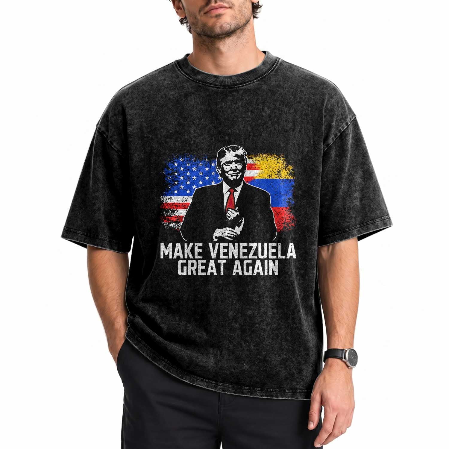 Venezuela Libre Washed Cotton T-Shirt Funny Trump Make Venezuela Great Again