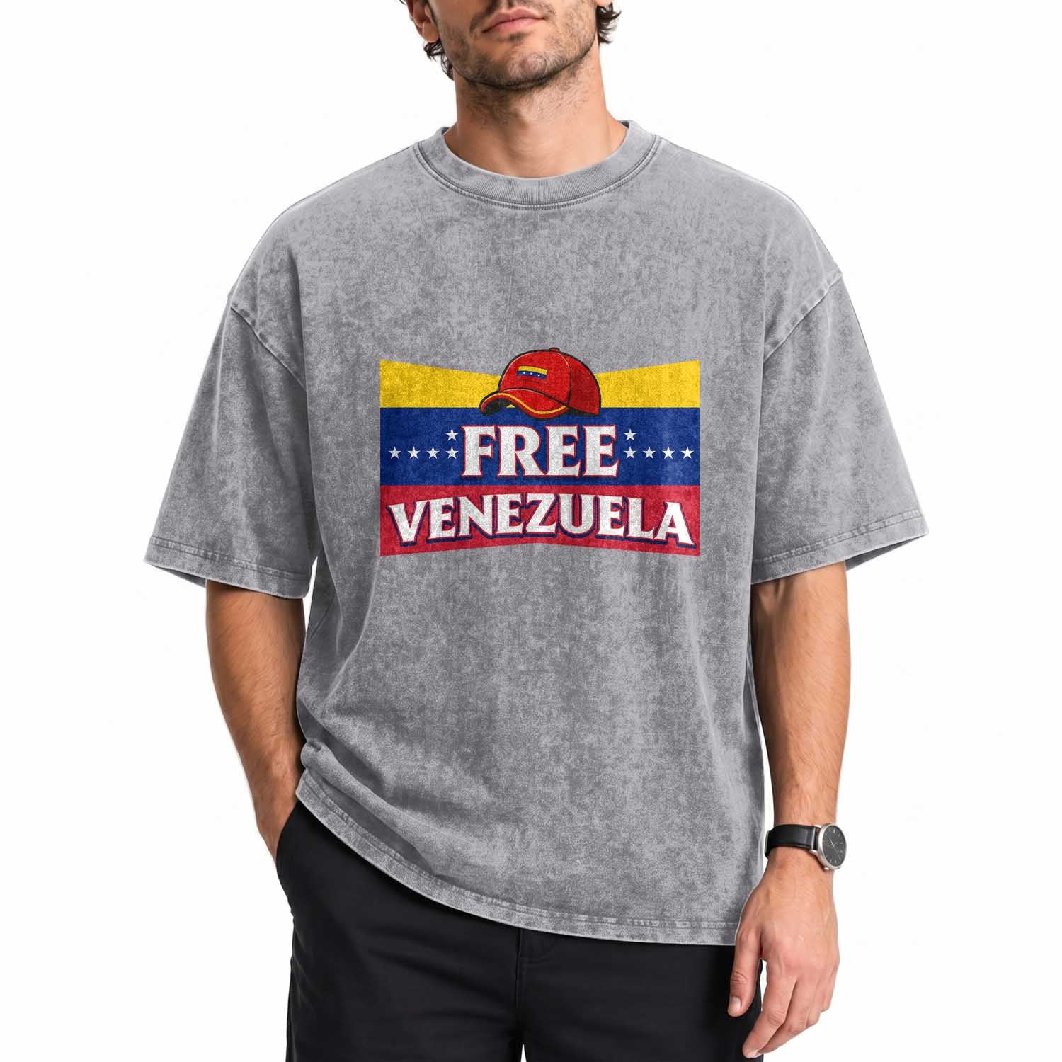 Free Venezuela Flag Patriotic Washed Cotton T-Shirt Venezuela Pride