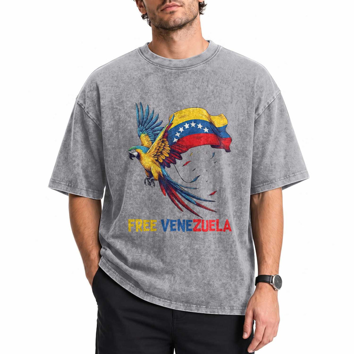 American Venezuela Support Freedom Washed Cotton T-Shirt Venezuelan Free