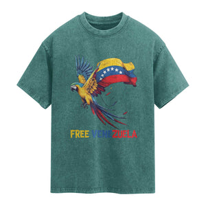 American Venezuela Support Freedom Washed Cotton T-Shirt Venezuelan Free