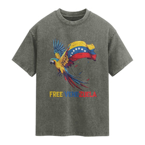 American Venezuela Support Freedom Washed Cotton T-Shirt Venezuelan Free