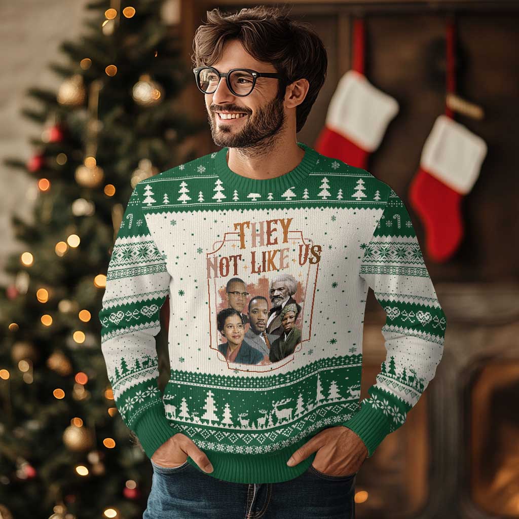 They Not Like Us Ugly Christmas Sweater African American History Leaders TS12 Beige Green Print Your Wear