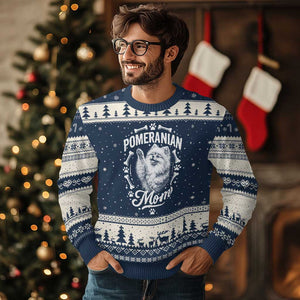 Vintage Pom Dog Mom Ugly Christmas Sweater Pomeranian Lover Gift TS12 Navy Beige Print Your Wear