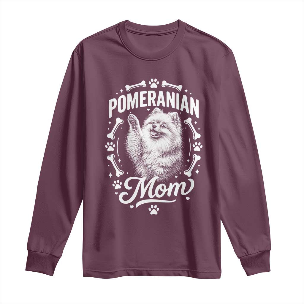 Vintage Pom Dog Mom Long Sleeve Shirt Pomeranian Lover Gift TS12 Maroon Print Your Wear