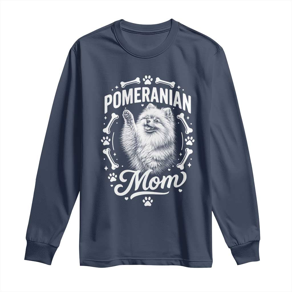 Vintage Pom Dog Mom Long Sleeve Shirt Pomeranian Lover Gift TS12 Navy Print Your Wear