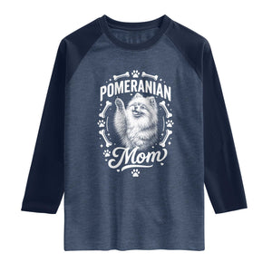 Vintage Pom Dog Mom Raglan Shirt Pomeranian Lover Gift TS12 Heather Denim Navy Print Your Wear
