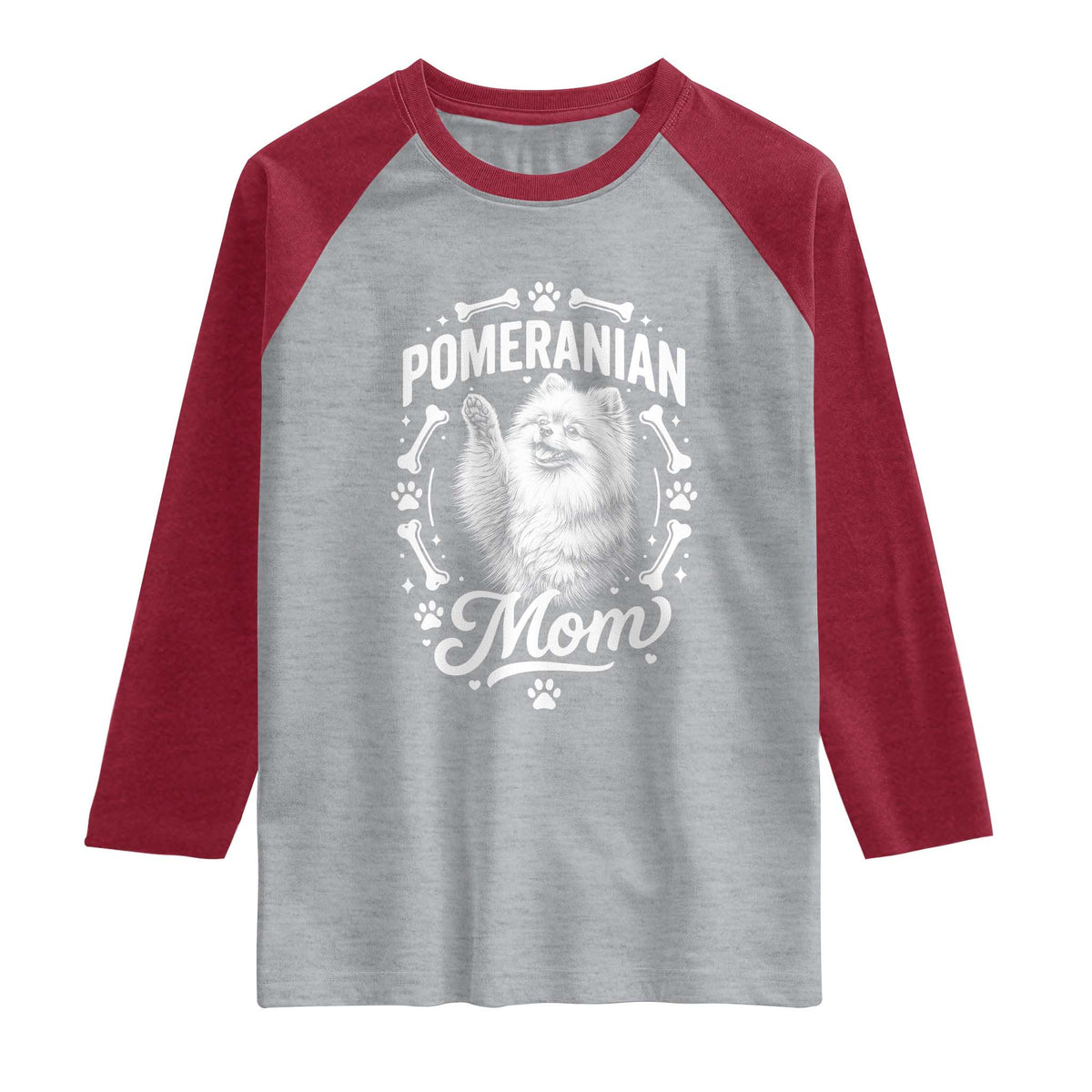 Vintage Pom Dog Mom Raglan Shirt Pomeranian Lover Gift TS12 Heather Gray Heather Red Print Your Wear