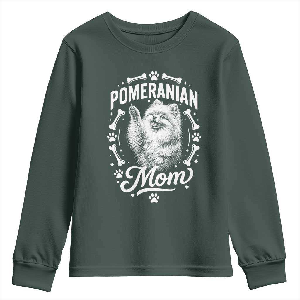 Vintage Pom Dog Mom Youth Sweatshirt Pomeranian Lover Gift TS12 Dark Forest Green Print Your Wear