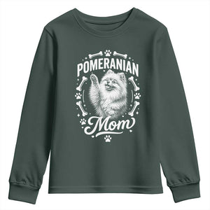 Vintage Pom Dog Mom Youth Sweatshirt Pomeranian Lover Gift TS12 Dark Forest Green Print Your Wear