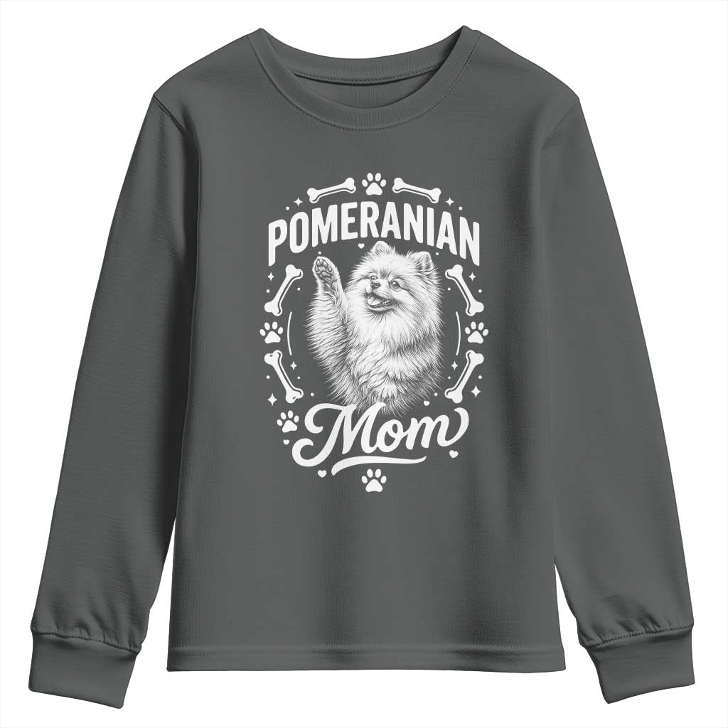 Vintage Pom Dog Mom Youth Sweatshirt Pomeranian Lover Gift TS12 Dark Heather Print Your Wear