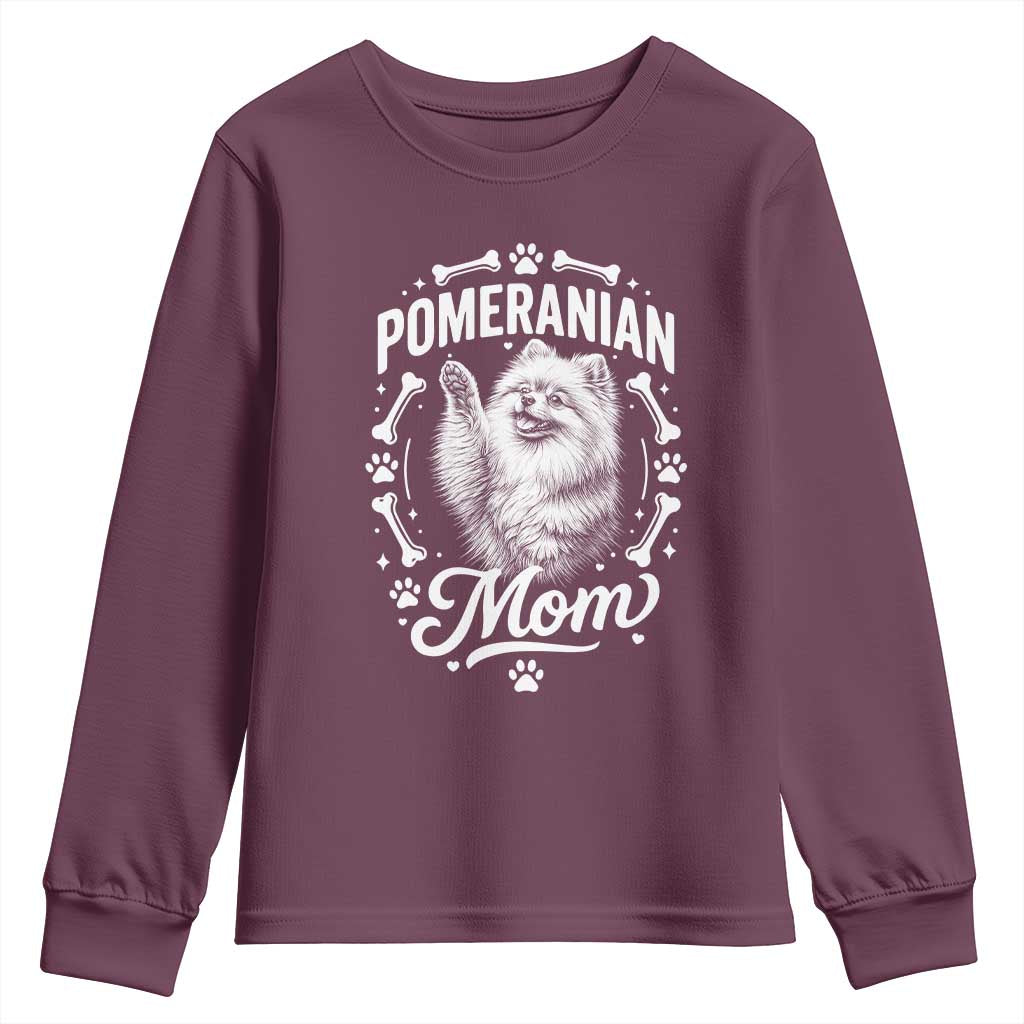 Vintage Pom Dog Mom Youth Sweatshirt Pomeranian Lover Gift TS12 Maroon Print Your Wear
