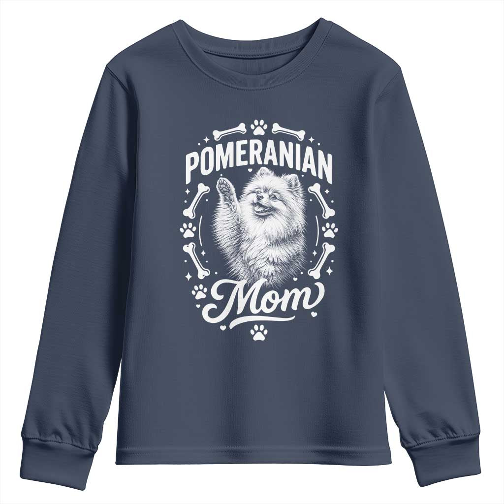 Vintage Pom Dog Mom Youth Sweatshirt Pomeranian Lover Gift TS12 Navy Print Your Wear