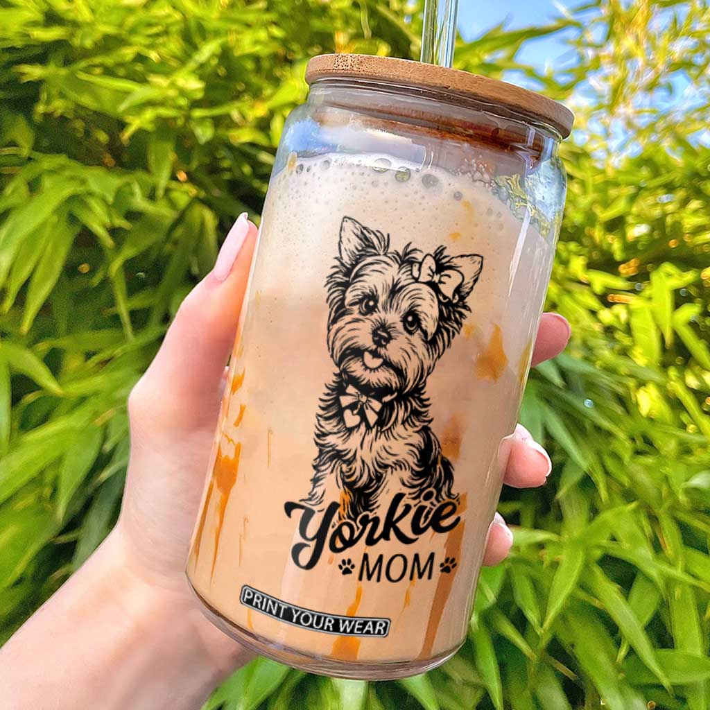 Yorkshire Terrier Mom Glass Can Cute Yorkie Mama Puppy Gift TS12 White Print Your Wear