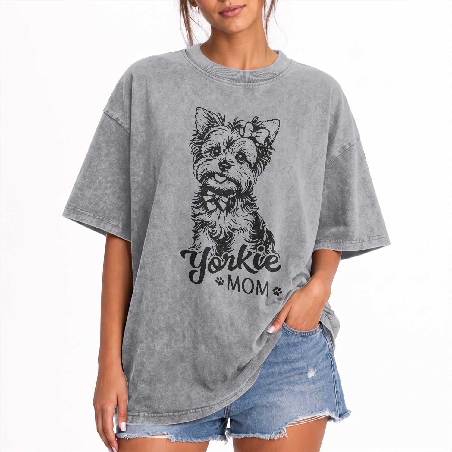 Yorkshire Terrier Mom Washed Cotton T-Shirt Cute Yorkie Mama Puppy Gift