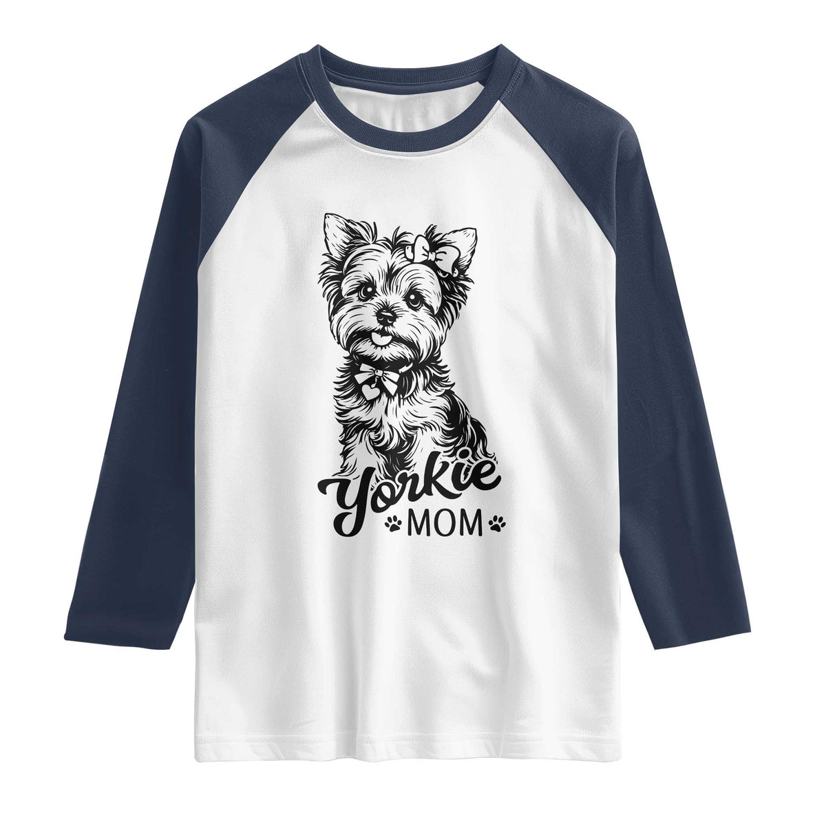 Yorkshire Terrier Mom Raglan Shirt Cute Yorkie Mama Puppy Gift TS12 White Navy Print Your Wear