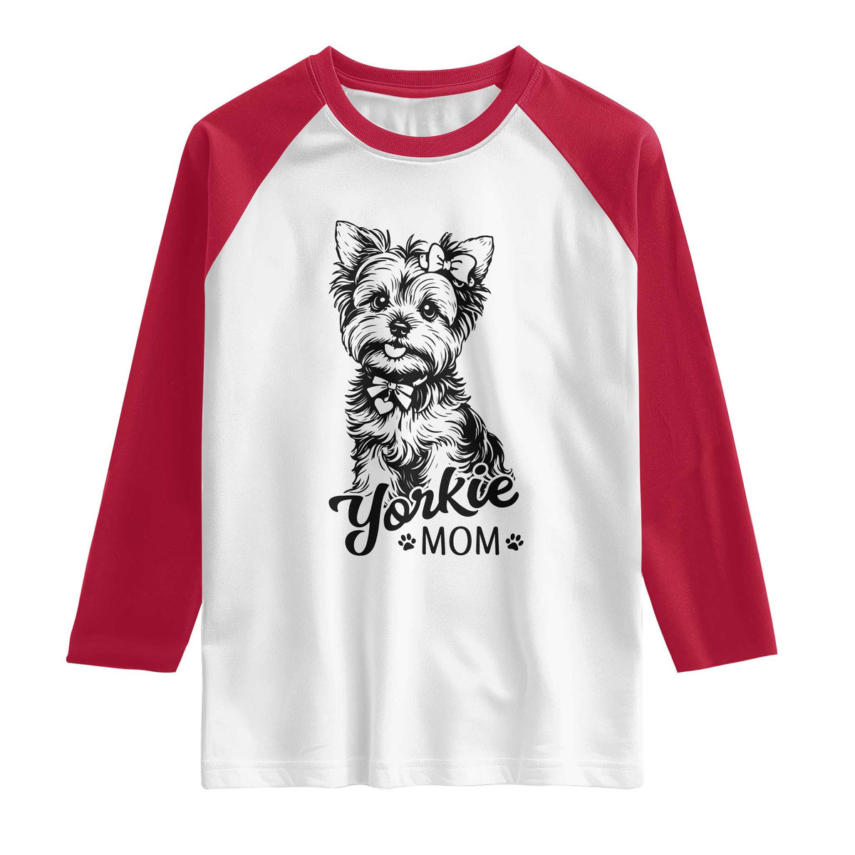 Yorkshire Terrier Mom Raglan Shirt Cute Yorkie Mama Puppy Gift TS12 White Red Print Your Wear