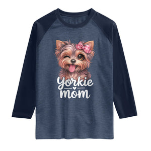 Yorkshire Terrier Dog Mom Raglan Shirt Cute Yorkie Puppy Gift TS12 Heather Denim Navy Print Your Wear