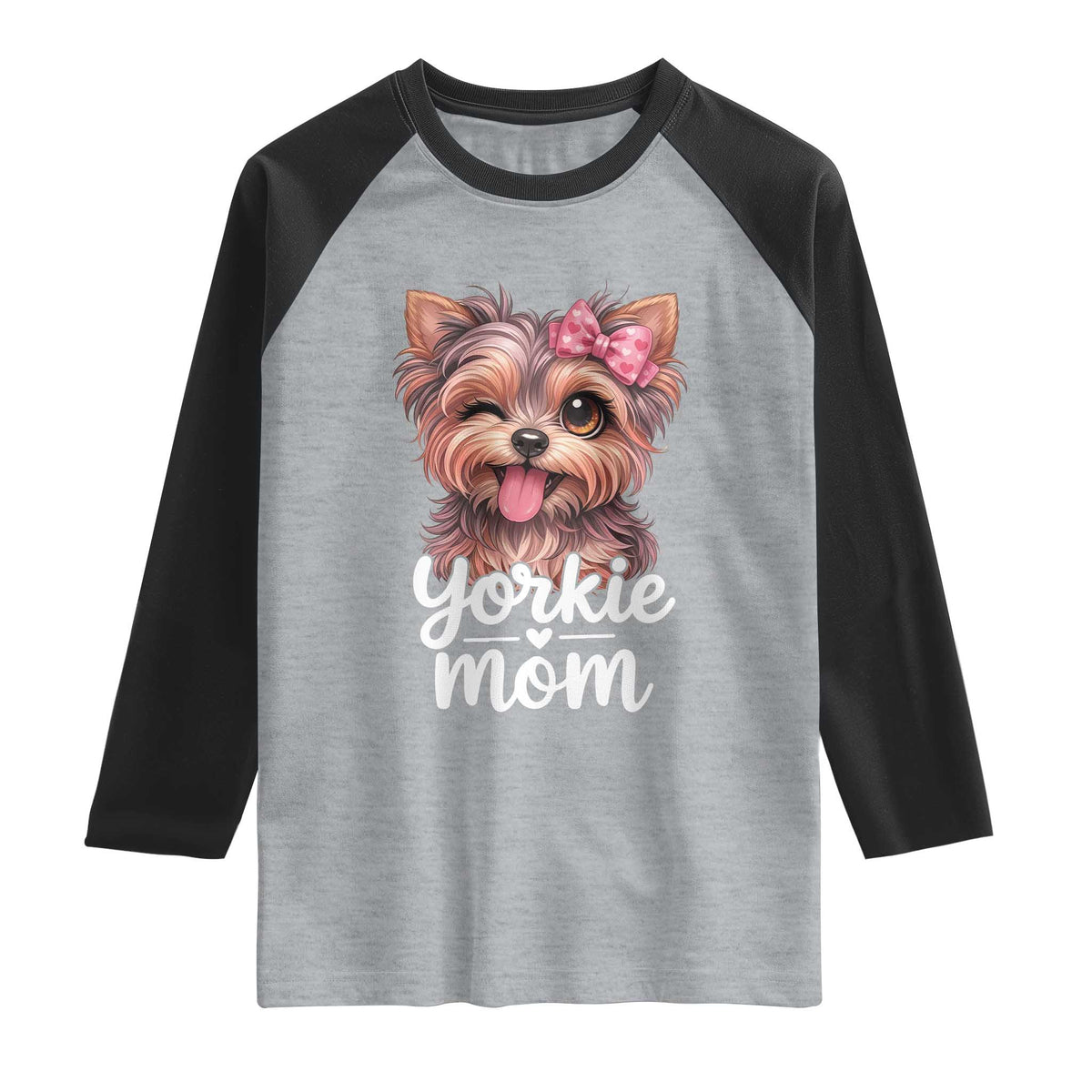 Yorkshire Terrier Dog Mom Raglan Shirt Cute Yorkie Puppy Gift TS12 Heather Gray Black Print Your Wear