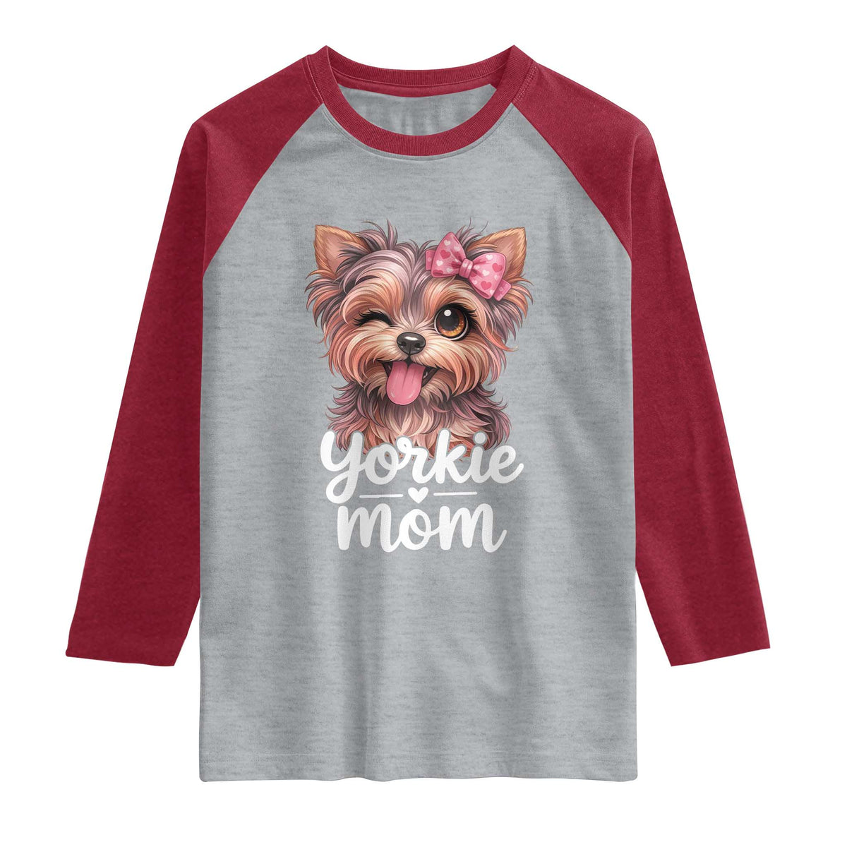 Yorkshire Terrier Dog Mom Raglan Shirt Cute Yorkie Puppy Gift TS12 Heather Gray Heather Red Print Your Wear