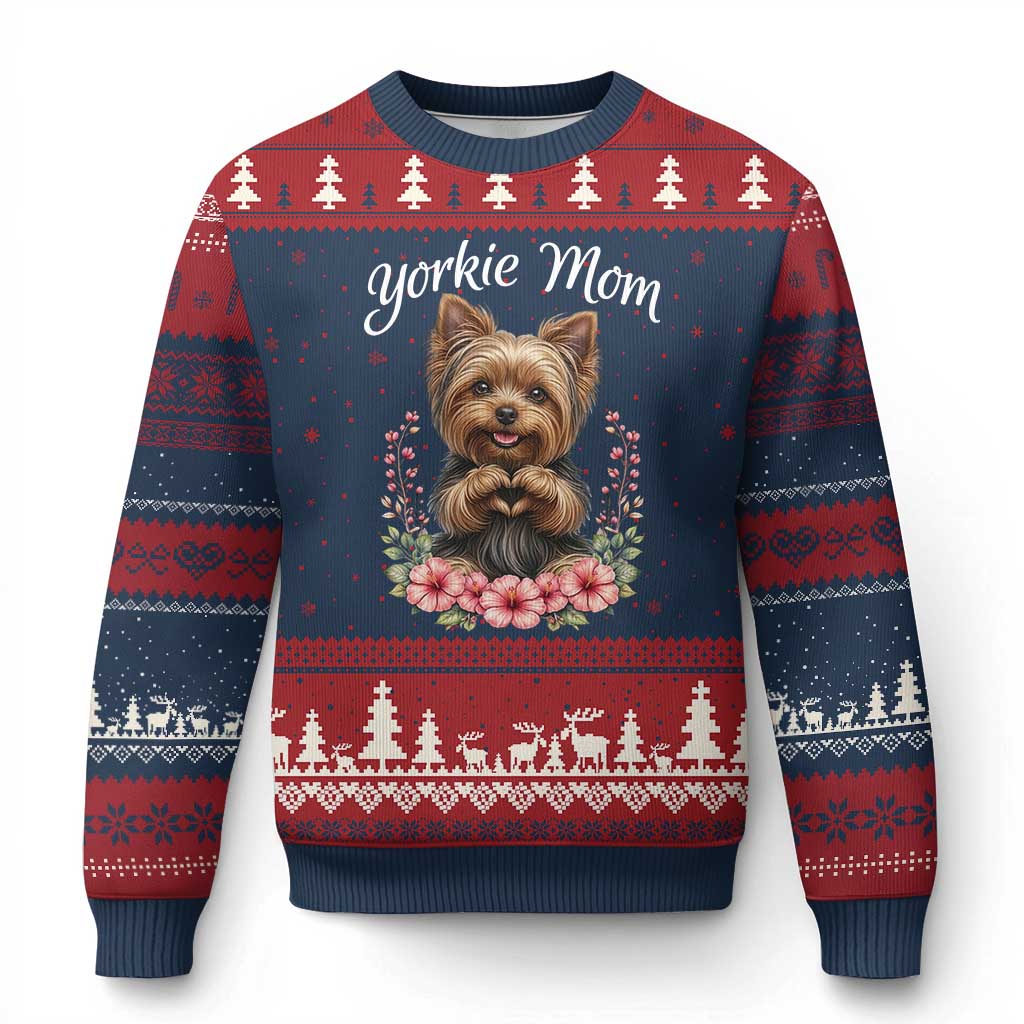 Cute Yorkie Mama Ugly Christmas Sweater Yorkshire Terrier Dog Lover TS12 Navy Red Print Your Wear