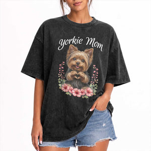 Cute Yorkie Mama Washed Cotton T-Shirt Yorkshire Terrier Dog Lover