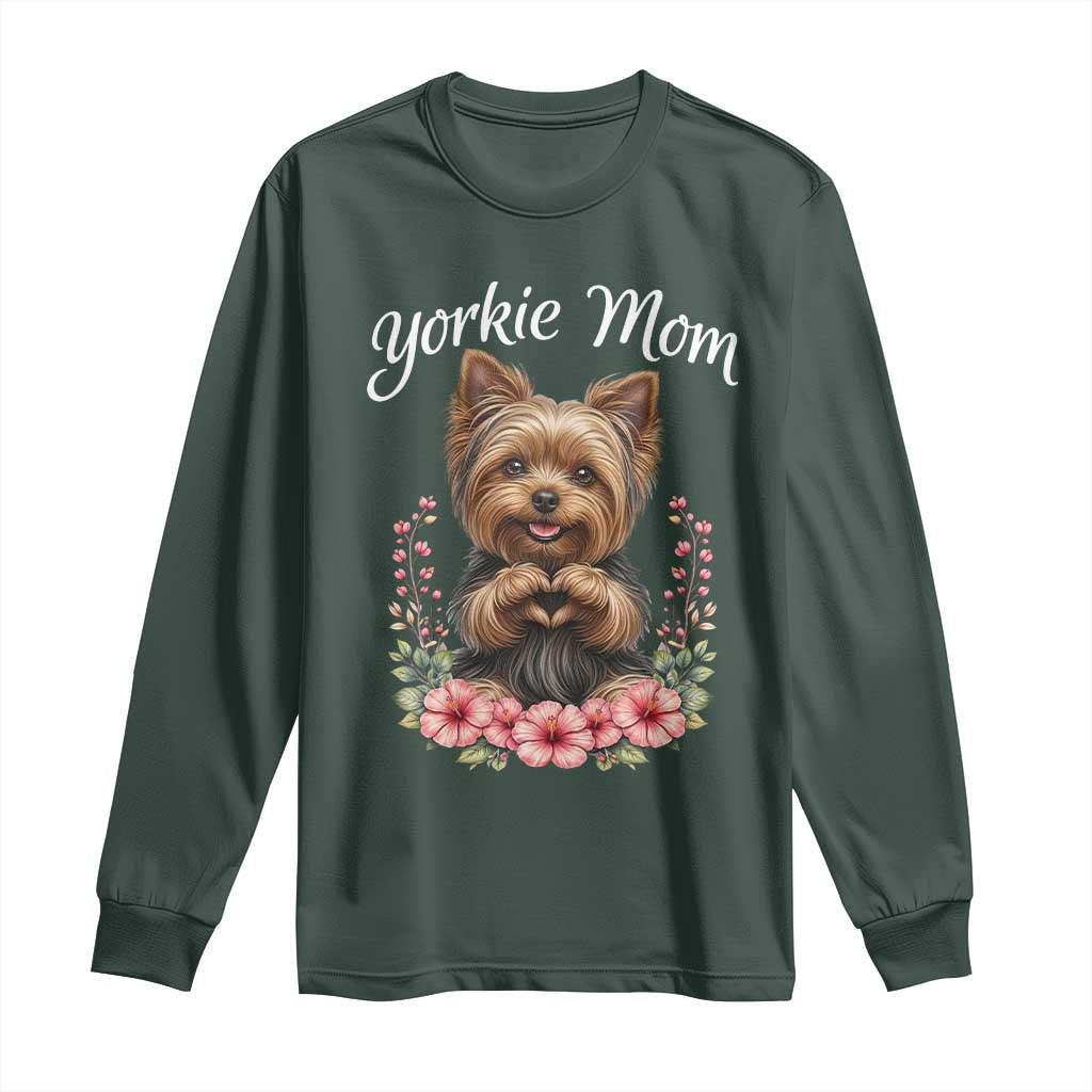 Cute Yorkie Mama Long Sleeve Shirt Yorkshire Terrier Dog Lover TS12 Dark Forest Green Print Your Wear