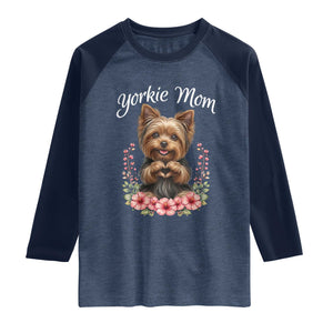 Cute Yorkie Mama Raglan Shirt Yorkshire Terrier Dog Lover TS12 Heather Denim Navy Print Your Wear
