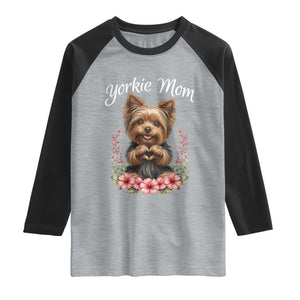 Cute Yorkie Mama Raglan Shirt Yorkshire Terrier Dog Lover TS12 Heather Gray Black Print Your Wear