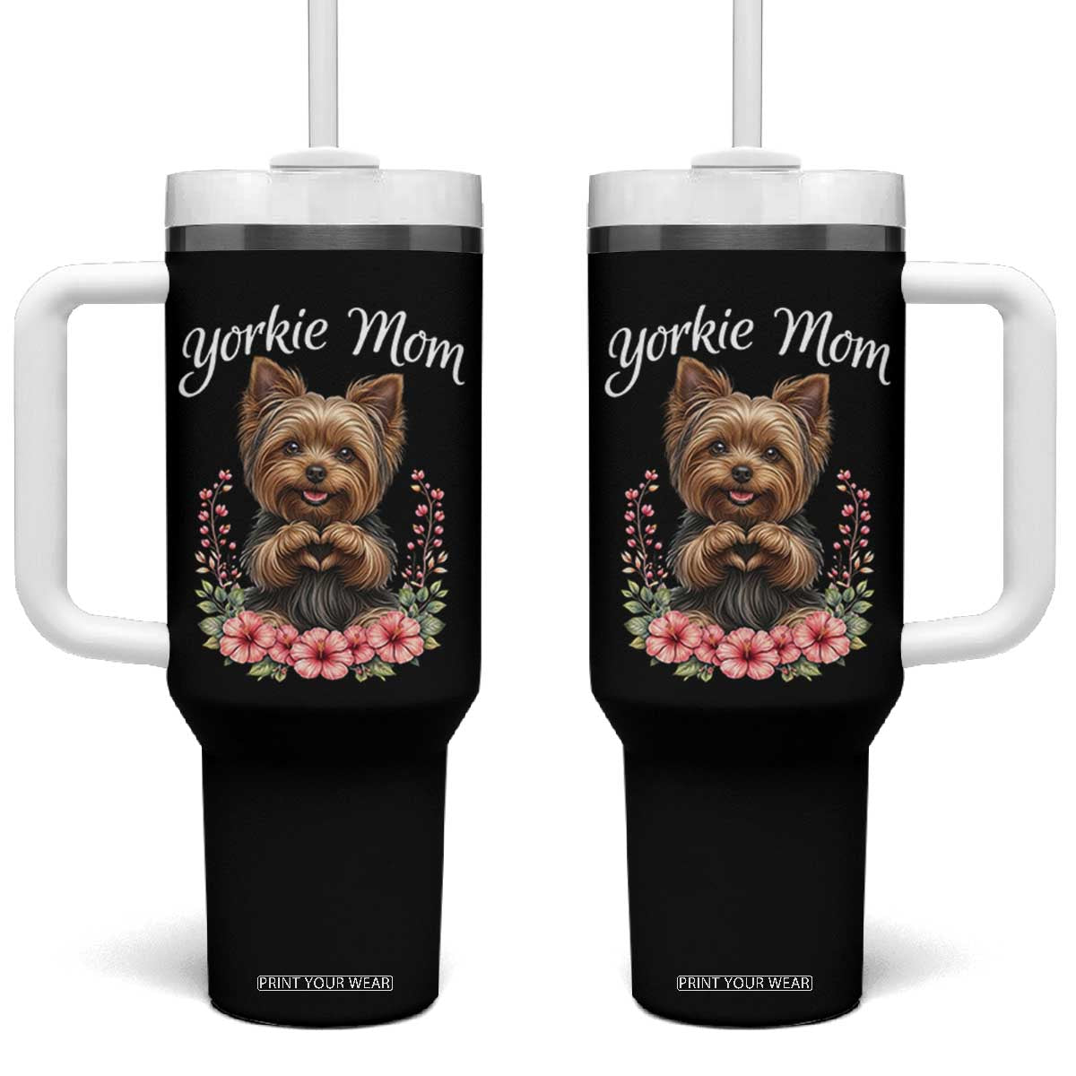 Cute Yorkie Mama Tumbler With Handle Yorkshire Terrier Dog Lover TS12 One Size: 40 oz Black Print Your Wear