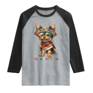 Yorkie De Mayo Raglan Shirt Cinco De Mayo Dog Lover TS12 Heather Gray Black Print Your Wear