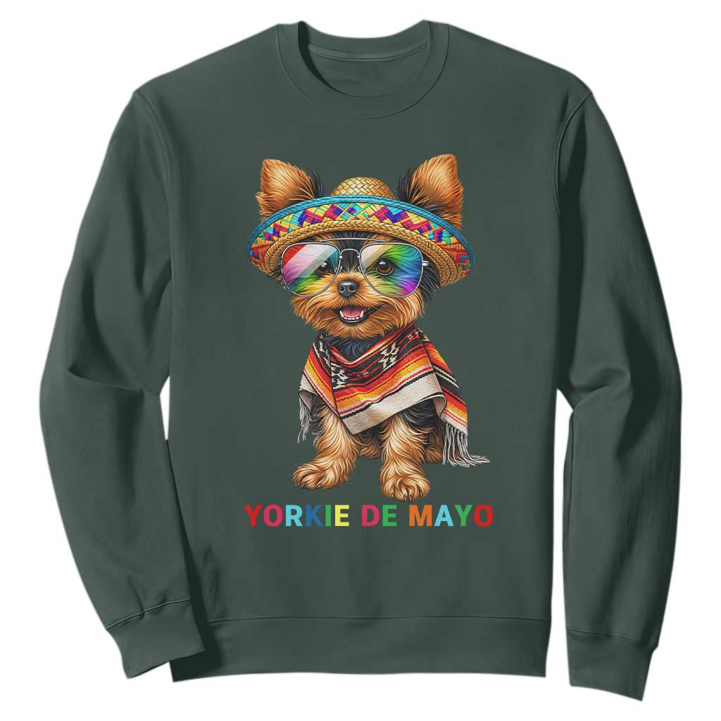 Yorkie De Mayo Sweatshirt Cinco De Mayo Dog Lover TS12 Dark Forest Green Print Your Wear