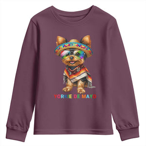 Yorkie De Mayo Youth Sweatshirt Cinco De Mayo Dog Lover TS12 Maroon Print Your Wear
