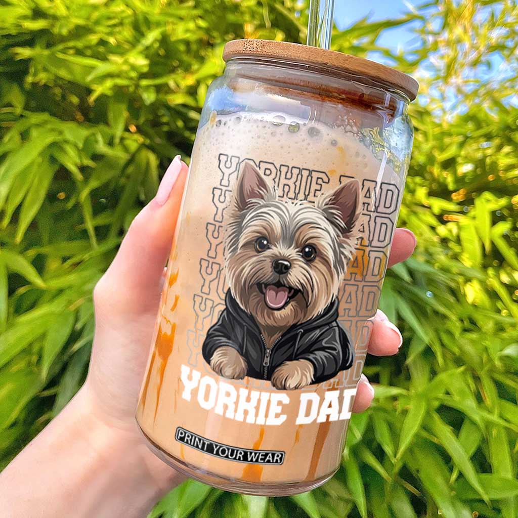 Proud Yorkshire Terrier Dad Glass Can Fathers Day Dog Lover Gift TS12 Black Print Your Wear