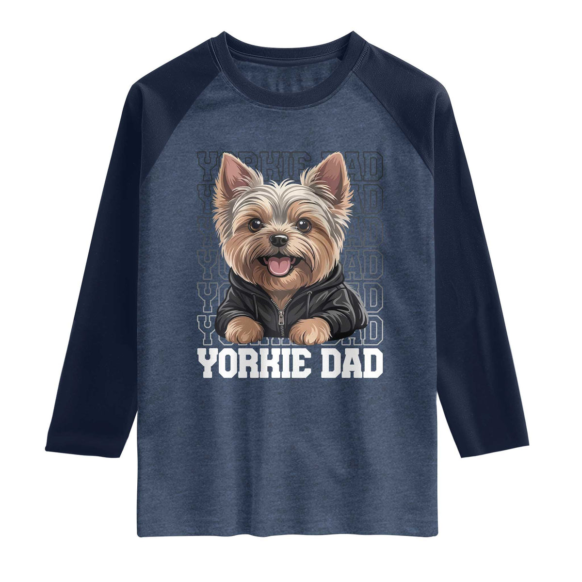 Proud Yorkshire Terrier Dad Raglan Shirt Fathers Day Dog Lover Gift TS12 Heather Denim Navy Print Your Wear