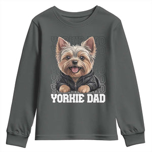 Proud Yorkshire Terrier Dad Youth Sweatshirt Fathers Day Dog Lover Gift TS12 Dark Heather Print Your Wear