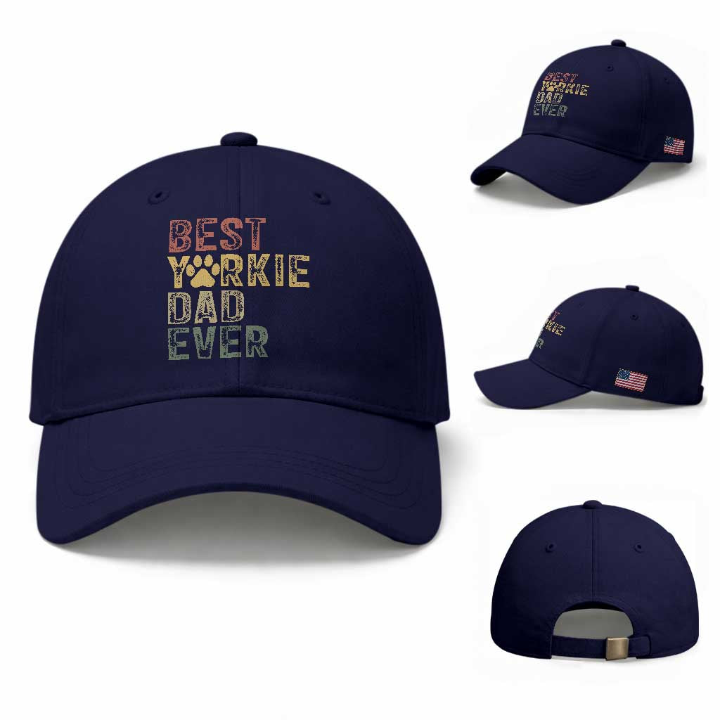 Best Yorkie Dad Ever Baseball Cap Retro Vintage Yorkshire Terrier Gift TS12 Baseball Cap Universal Fit Dark Blue Print Your Wear