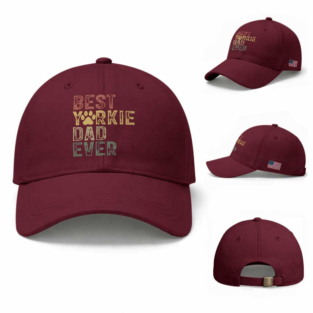 Best Yorkie Dad Ever Baseball Cap Retro Vintage Yorkshire Terrier Gift TS12 Baseball Cap Universal Fit Maroon Print Your Wear