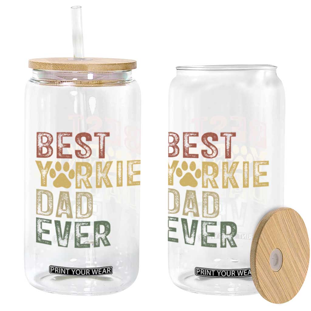 Best Yorkie Dad Ever Glass Can Retro Vintage Yorkshire Terrier Gift TS12 Print Your Wear