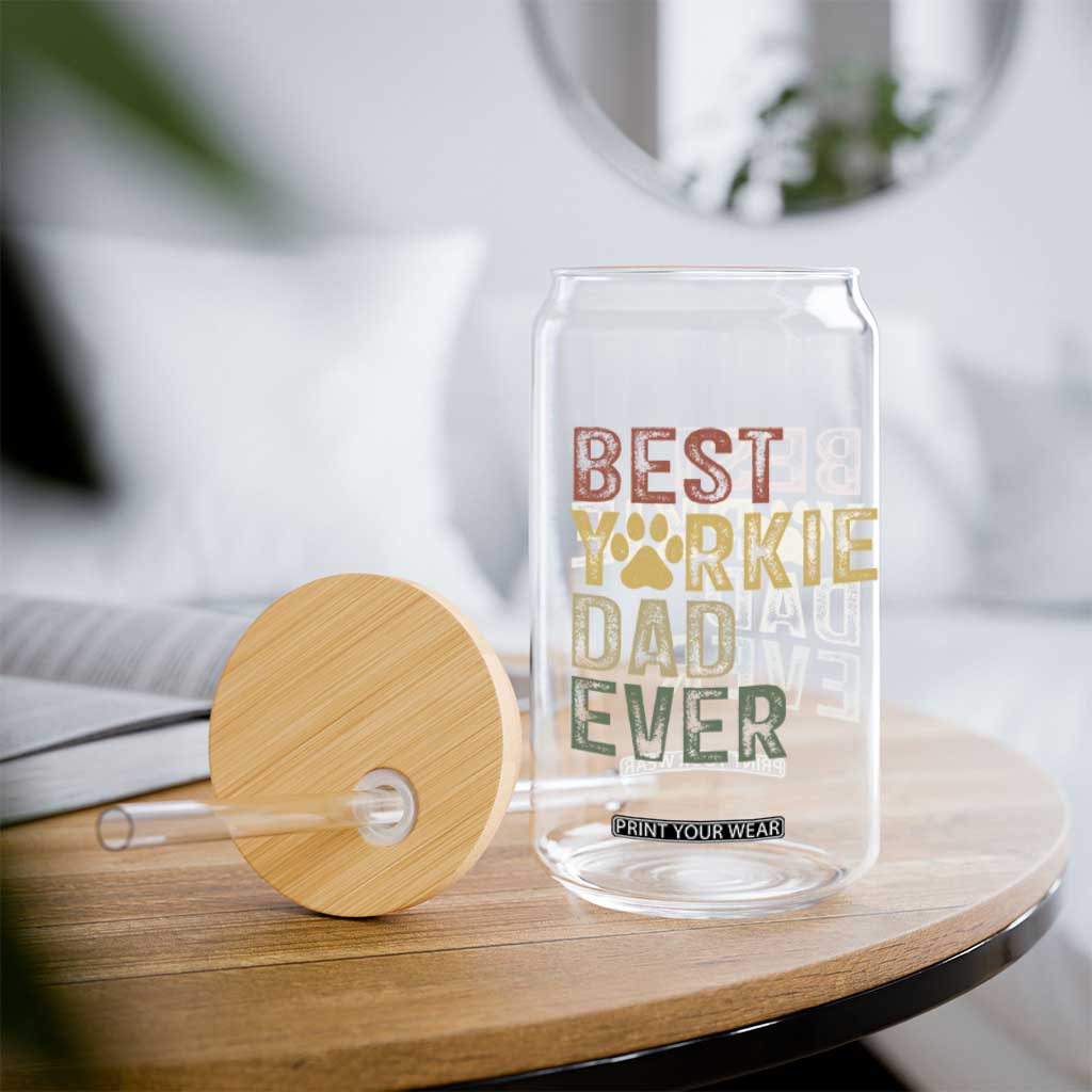Best Yorkie Dad Ever Glass Can Retro Vintage Yorkshire Terrier Gift TS12 Print Your Wear