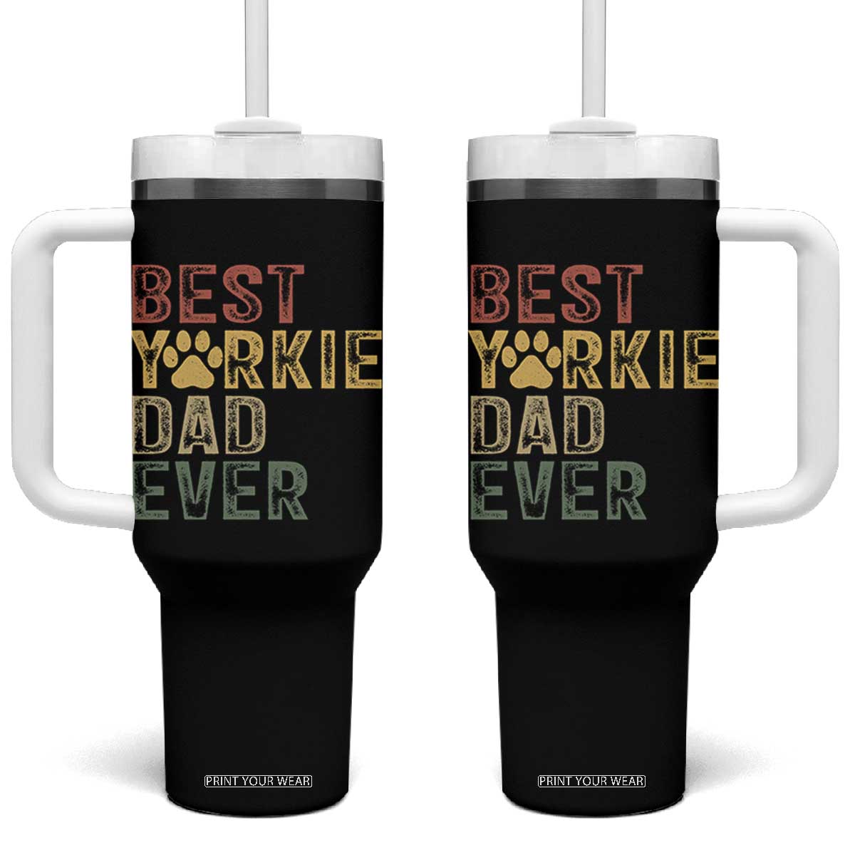 Best Yorkie Dad Ever Tumbler With Handle Retro Vintage Yorkshire Terrier Gift TS12 One Size: 40 oz Black Print Your Wear