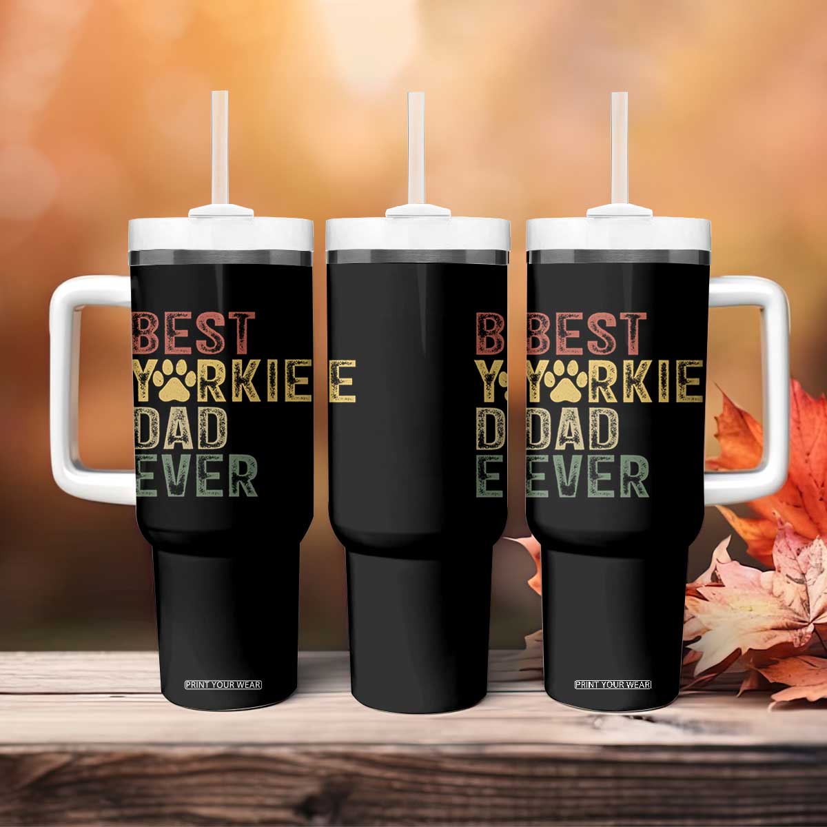 Best Yorkie Dad Ever Tumbler With Handle Retro Vintage Yorkshire Terrier Gift TS12 Print Your Wear