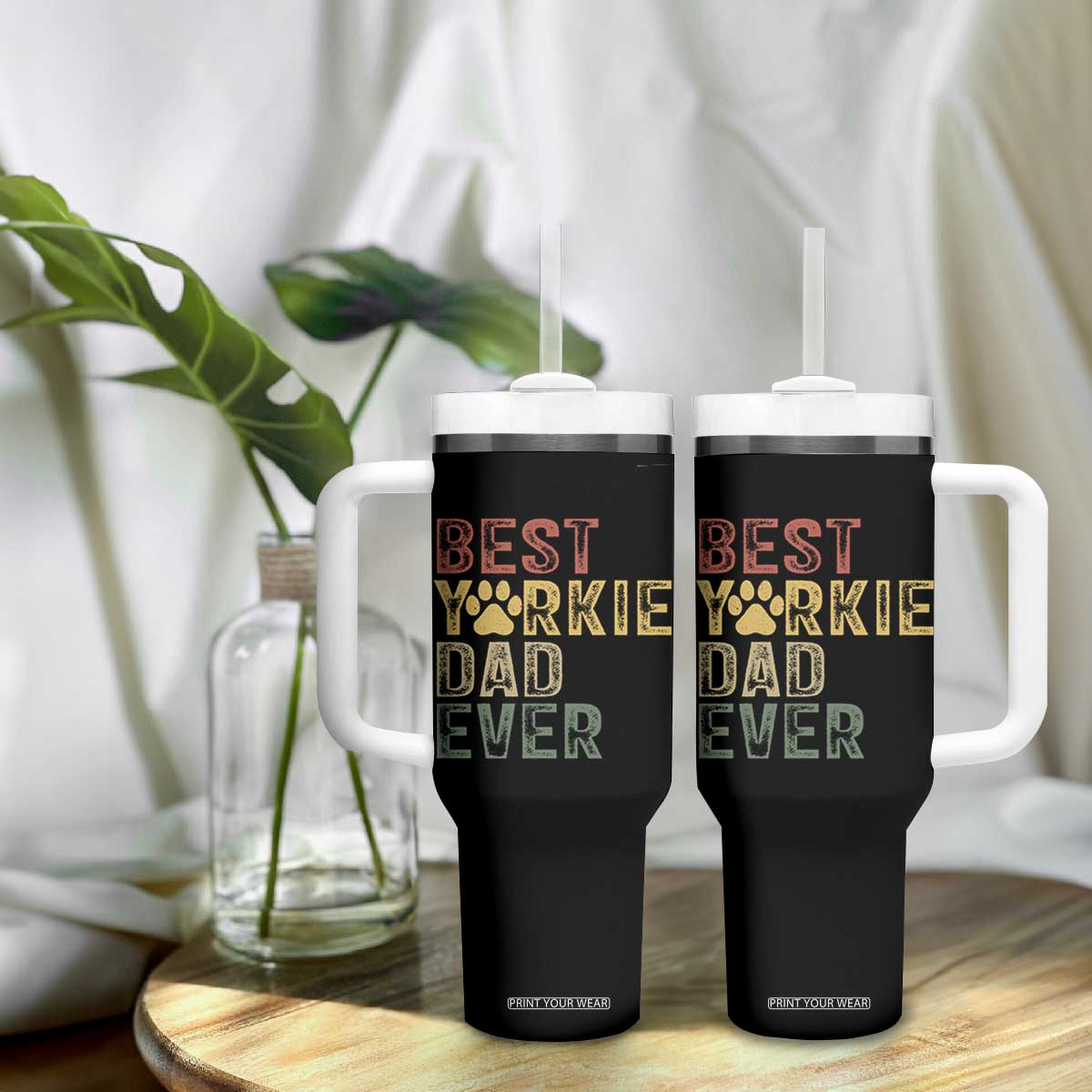 Best Yorkie Dad Ever Tumbler With Handle Retro Vintage Yorkshire Terrier Gift TS12 Print Your Wear