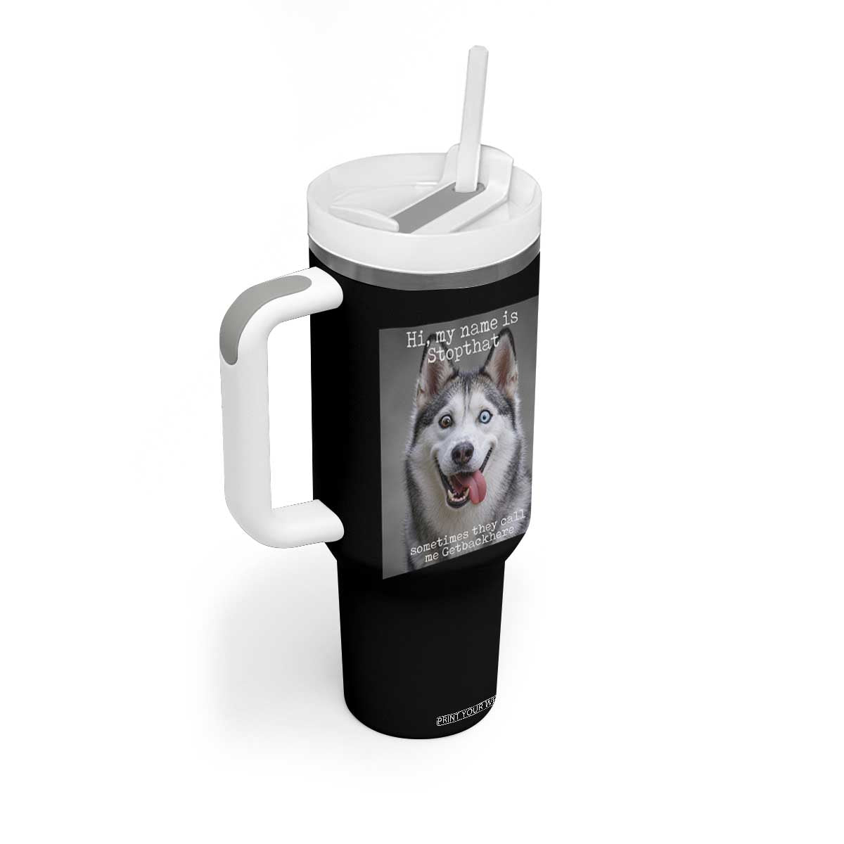 Funny Siberian Husky Meme Tumbler With Handle My Name Is Stop That TS12 Print Your Wear