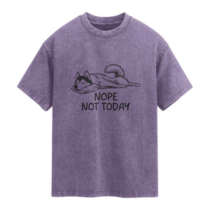 Nope Not Today Washed Cotton T-Shirt Funny Siberian Husky Lazy Mood