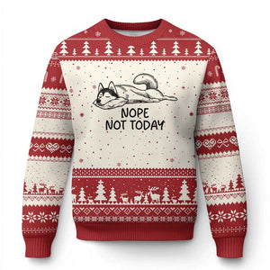 Nope Not Today Ugly Christmas Sweater Funny Siberian Husky Lazy Mood TS12 Beige Red Print Your Wear