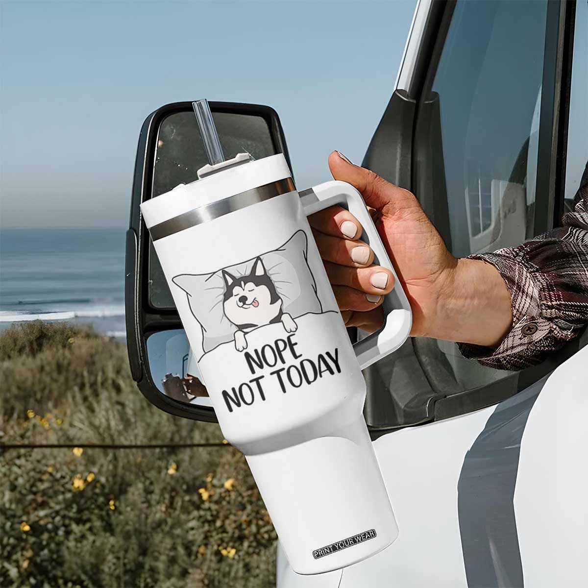 Lazy Siberian Husky Meme Tumbler With Handle Nope Not Today TS12 Print Your Wear