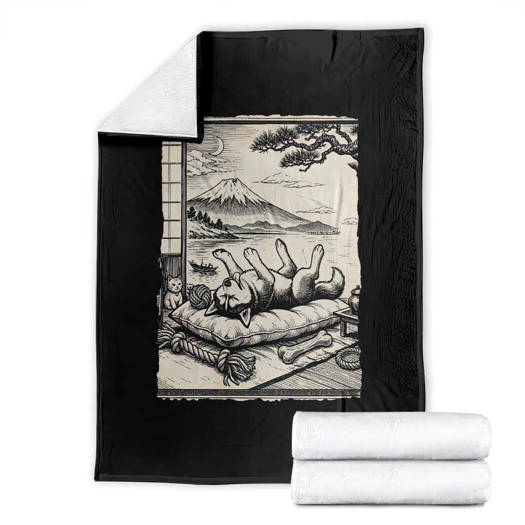 Vintage Japanese Ukiyoe Siberian Husky Throw Blanket Cute Sleeping Animal Gift TS12 Black Print Your Wear