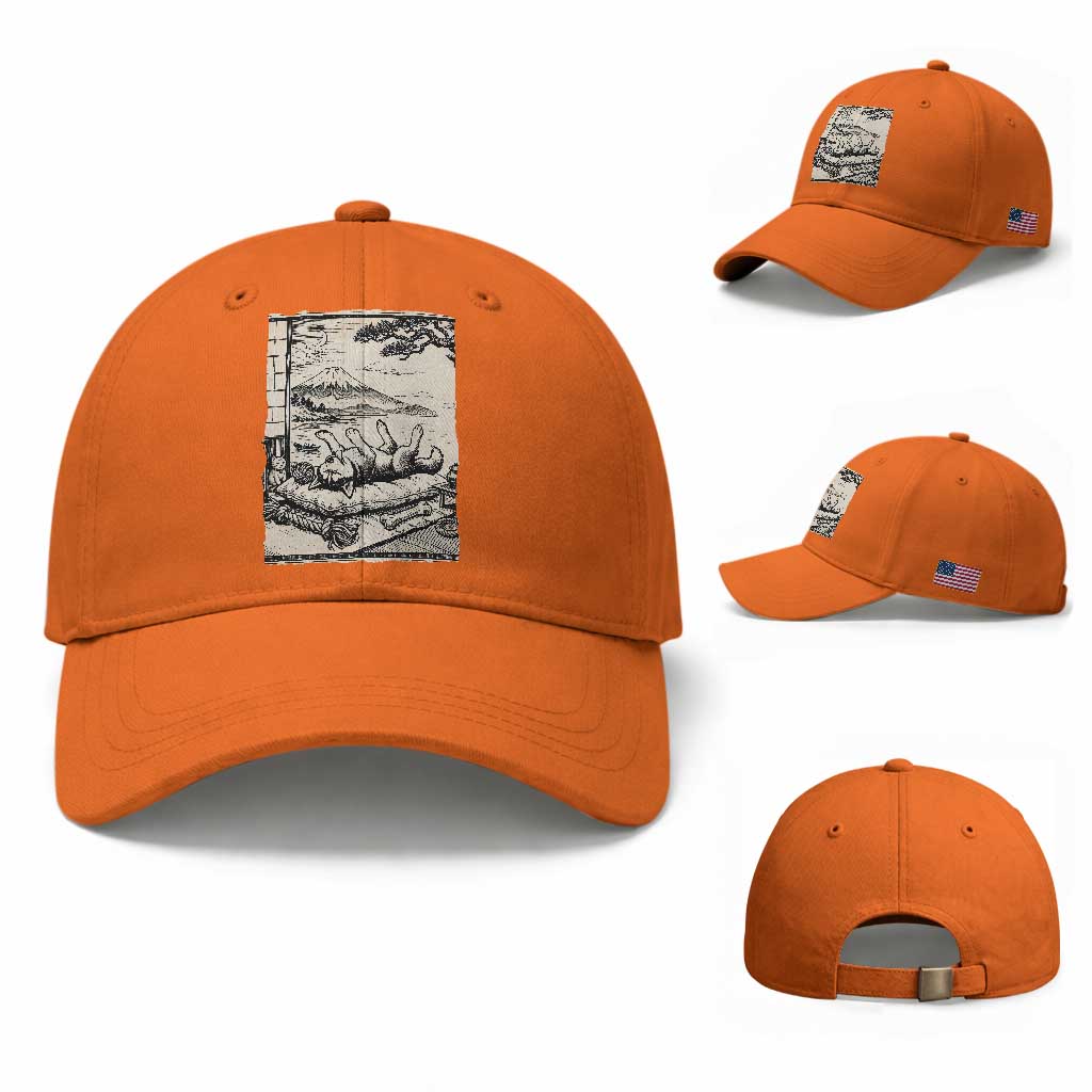 Vintage Japanese Ukiyoe Siberian Husky Baseball Cap Cute Sleeping Animal Gift TS12 Baseball Cap Universal Fit Orange Print Your Wear