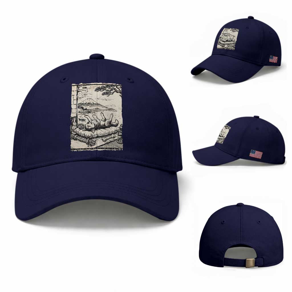 Vintage Japanese Ukiyoe Siberian Husky Baseball Cap Cute Sleeping Animal Gift TS12 Baseball Cap Universal Fit Dark Blue Print Your Wear